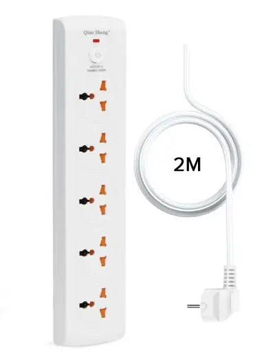 2m 10A 2500W 5-Ways Universal Socket Surge Protector Power Strip Extension Socket With Botton On/Off - EU Plug