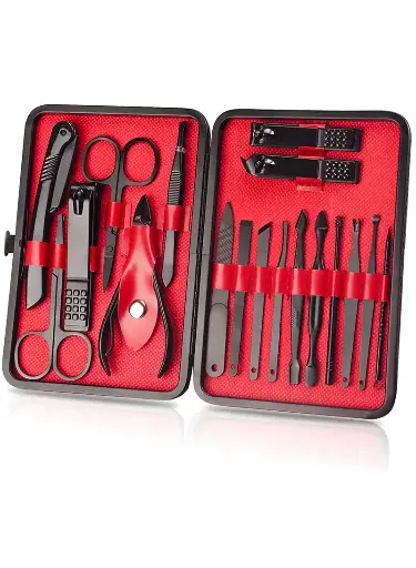 18. Pcs1 Stainless Steel Manicure Set Professional Nail Clipper Kit of Pedicure-Black